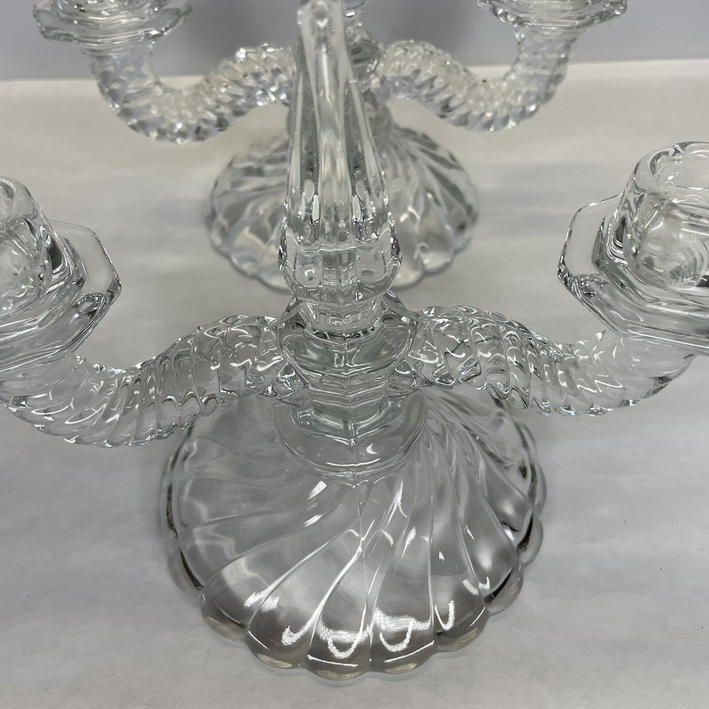 Fostoria Colony Crystal Double Candlesticks 6½"Tall With Center Sphere 8½" Wide - Picture 3 of 11